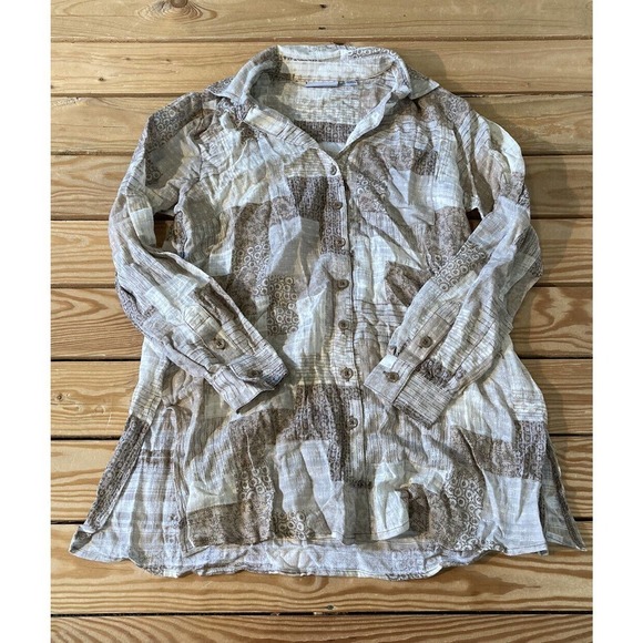 Joan Rivers Patchwork Plaid Cotton Tunic Shirt Size 2XS Women’s Taupe - Picture 1 of 8
